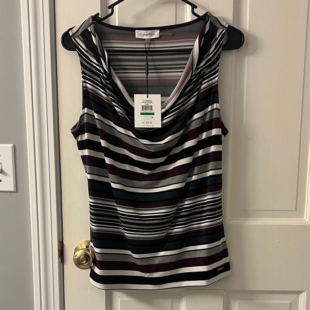 Calvin Klein Women's Striped Sleeveless Top - Plum, Black, Gray, White